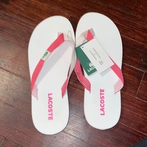 NWT Lacoste flip flops size 5 white and pink